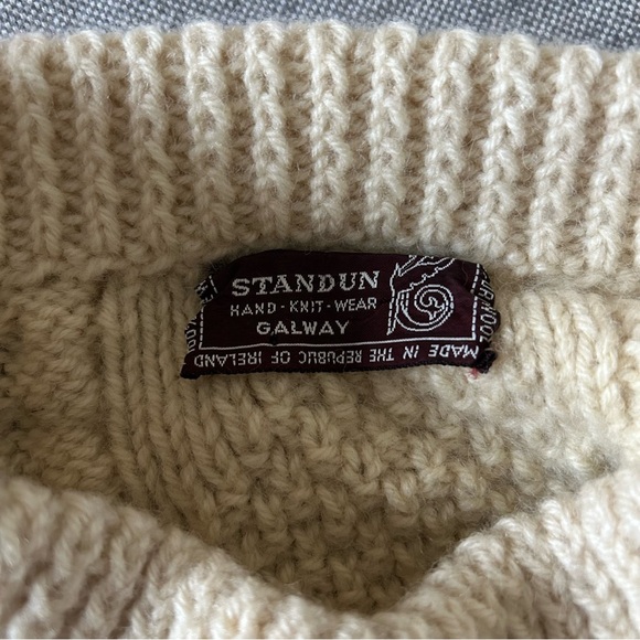 Crew Neck Cable Knit Wool Hand Knit Fisherman Sweater - Picture 11 of 13